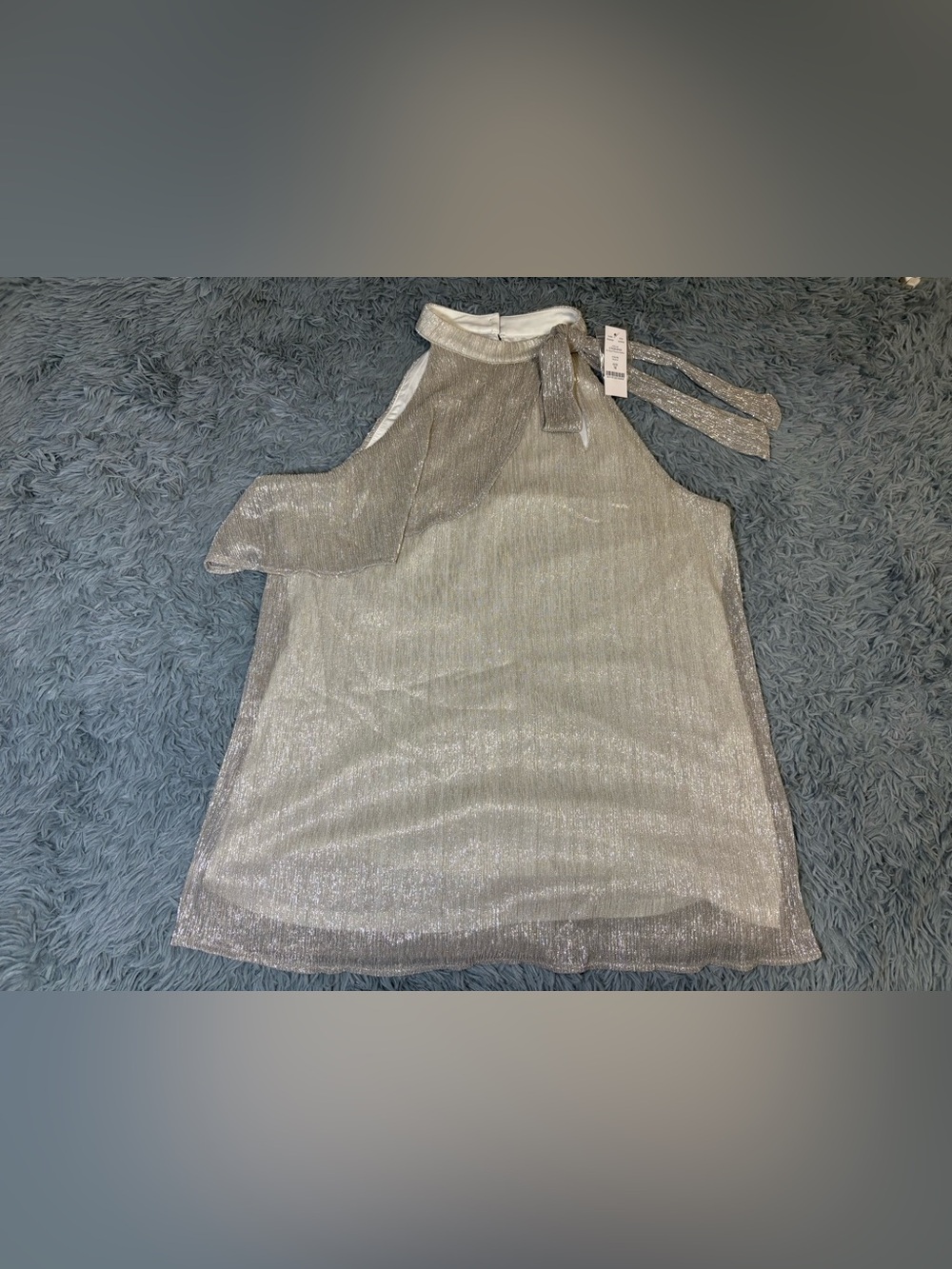 Zara Silver Metallic Halter Tie-Neck Camisole